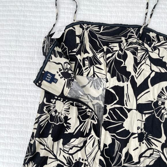 NWT Gap Linen Square Neck Mini Sundress in Black and White Floral Size S Tall - Picture 4 of 8